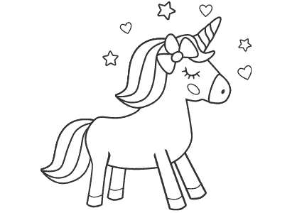 A unicorn with a bow in her hair coloring page